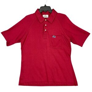 Garan Polo Shirt Mens L Vintage Made In USA Red Knit Pocket Retro Casual Classic